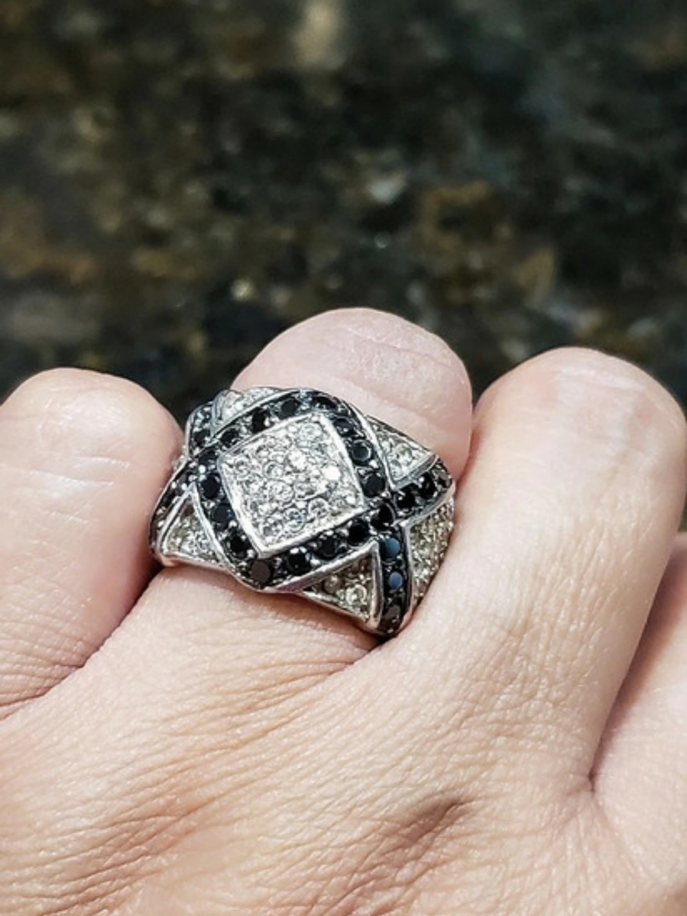 Sterling Silver 925 MX Statement Ring – Black & Clear CZ ,
US Size 8